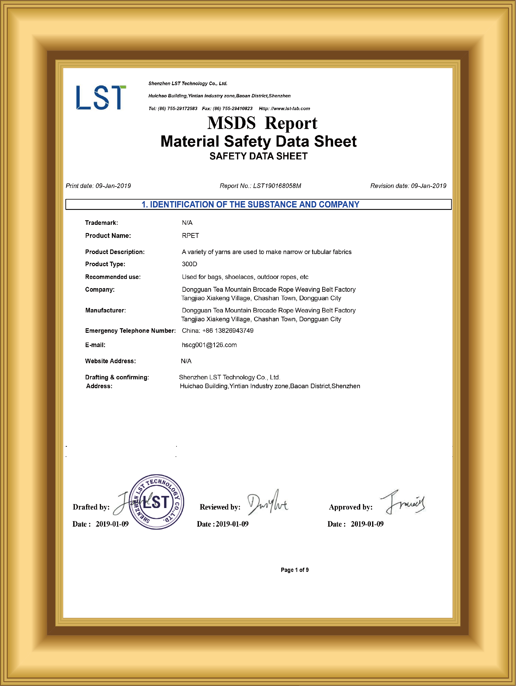 MSDS material safety report