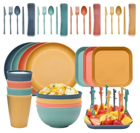 36-Piece Wheat Straw Tableware Set OEM ODM custom product reference