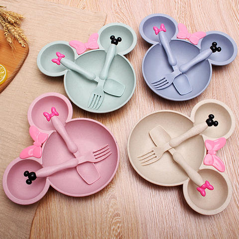 3-Piece Kids Wheat Straw Plate Set OEM ODM custom product reference