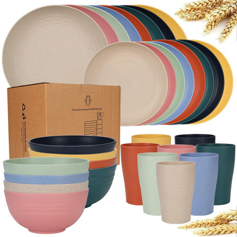 32-Piece Round Wheat Straw Dinnerware Set OEM ODM custom product reference
