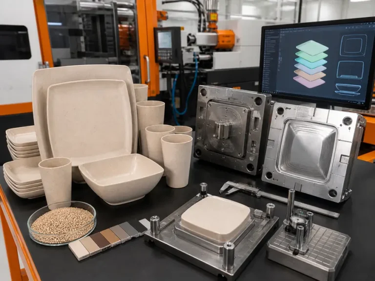16-Piece Square Wheat Straw Dinnerware Set custom mold tooling CAD design and sample development