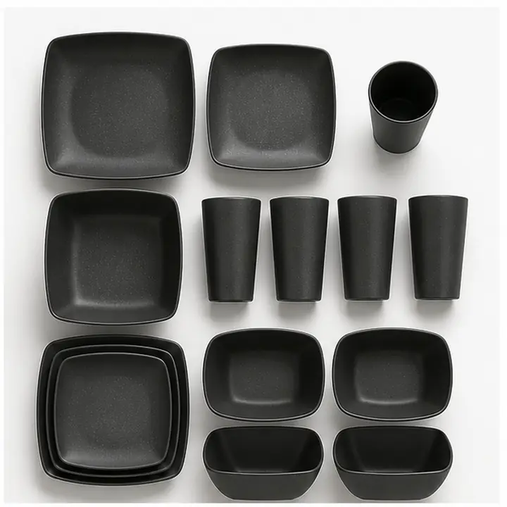 16-Piece Square Wheat Straw Dinnerware Set OEM packaging presentation for OEM ODM customization