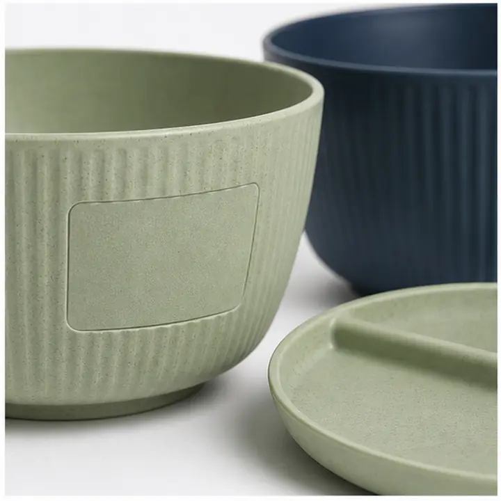 18-Piece Wheat Straw Dinnerware Set custom material and logo detail for OEM ODM customization