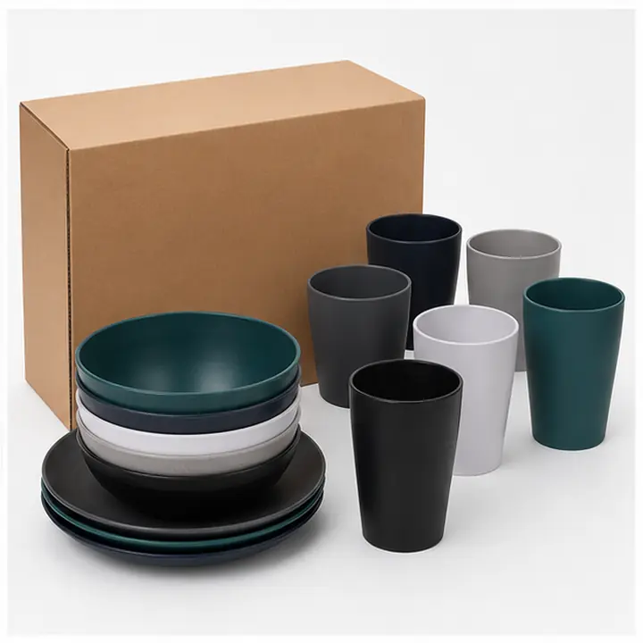 24-Piece Classic Wheat Straw Dinnerware Set private label color options for OEM ODM customization