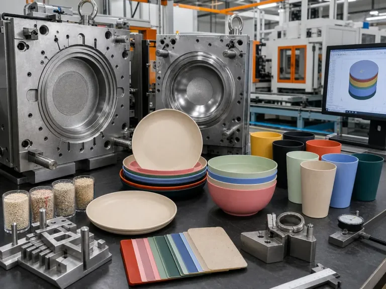 32-Piece Round Wheat Straw Dinnerware Set custom mold tooling CAD design and sample development