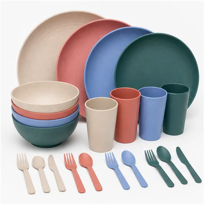 32-Piece Round Wheat Straw Dinnerware Set catalog hero view for OEM ODM customization