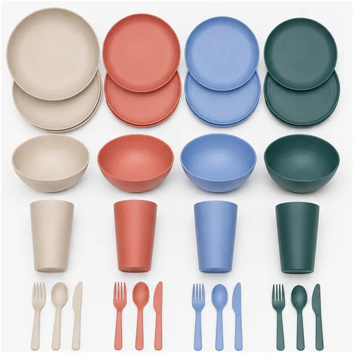 32-Piece Round Wheat Straw Dinnerware Set OEM packaging presentation for OEM ODM customization