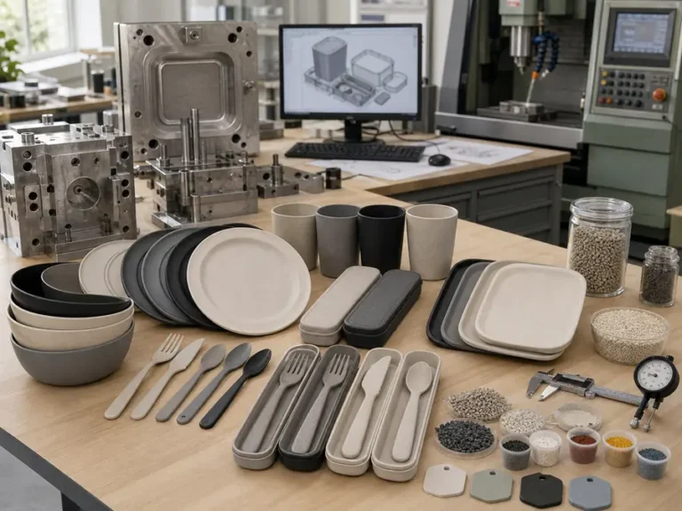 32-Piece Wheat Straw Camping Dinnerware custom mold tooling CAD design and sample development