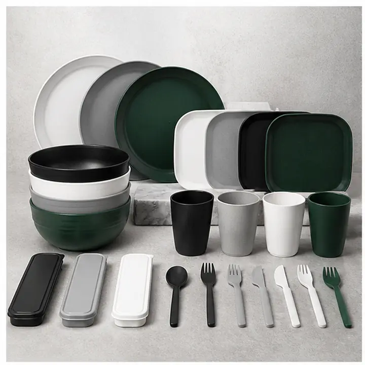 32-Piece Wheat Straw Camping Dinnerware catalog hero view for OEM ODM customization
