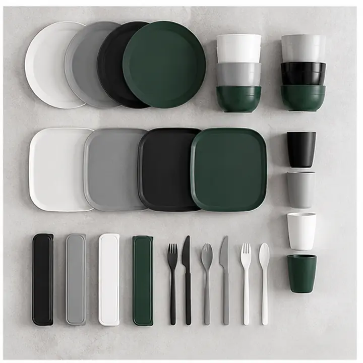 32-Piece Wheat Straw Camping Dinnerware OEM packaging presentation for OEM ODM customization