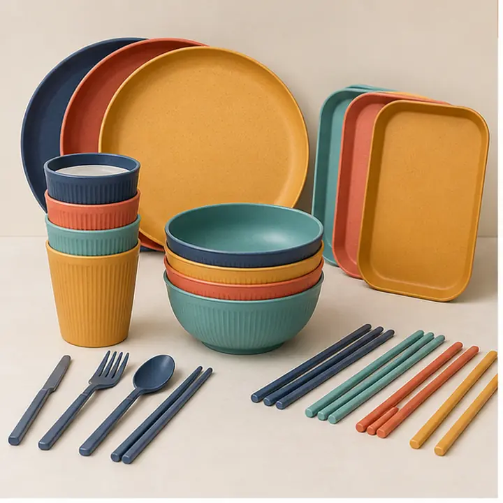 36-Piece Wheat Straw Tableware Set catalog hero view for OEM ODM customization