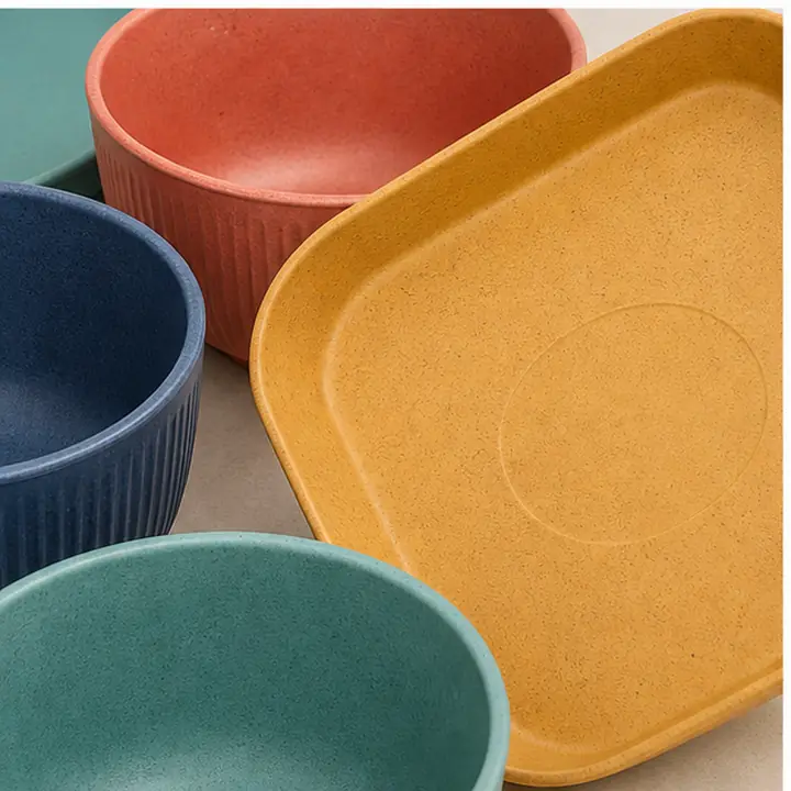 36-Piece Wheat Straw Tableware Set custom material and logo detail for OEM ODM customization