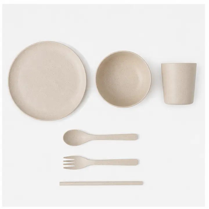 6-Piece Wheat Straw Camping Set OEM packaging presentation for OEM ODM customization