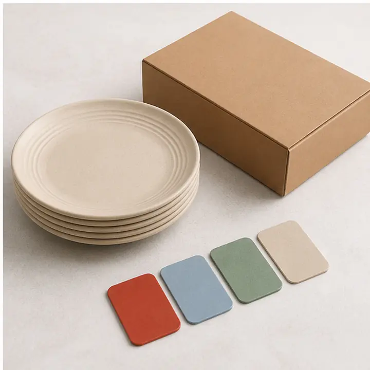 8-Inch Wheat Straw Dessert Plates private label color options for OEM ODM customization