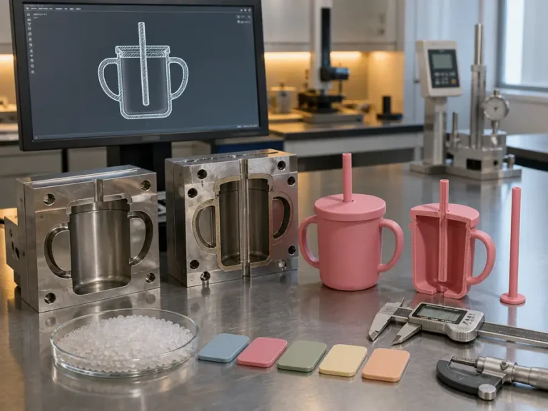Silicone Cup with Lid & Straw custom mold tooling CAD design and sample development