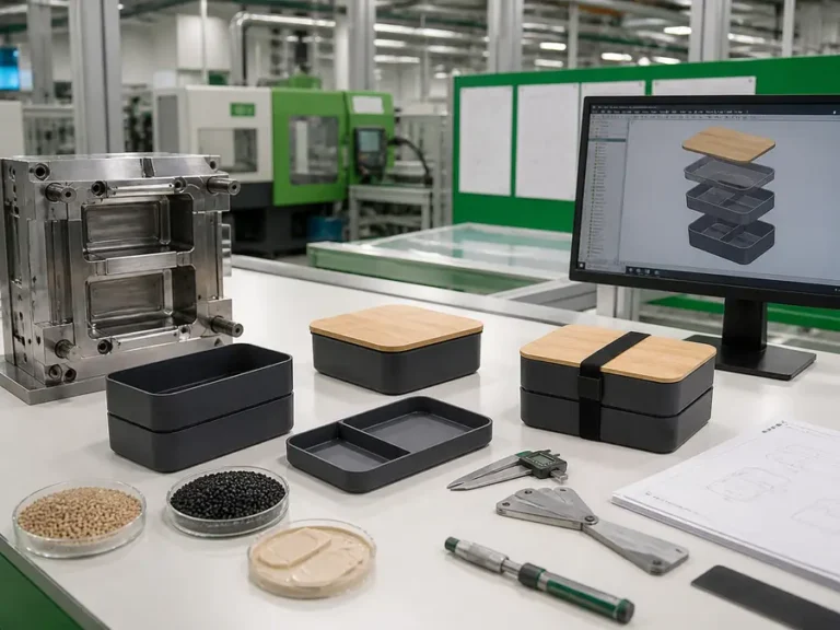 Bamboo-Lid Reusable Bento Box custom mold tooling CAD design and sample development