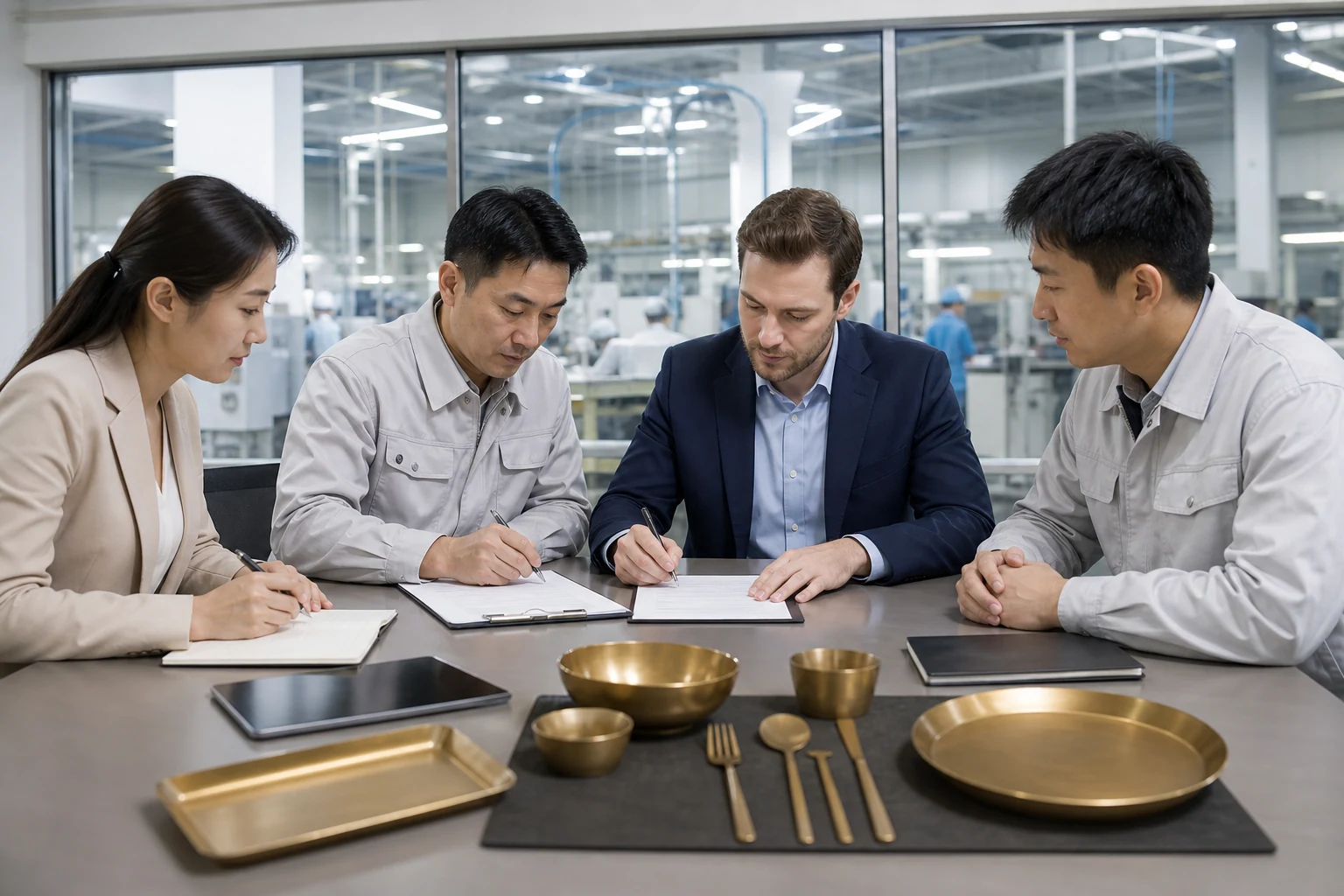 Buyer quality and factory teams sign a controlled food contact use specification before custom tableware production