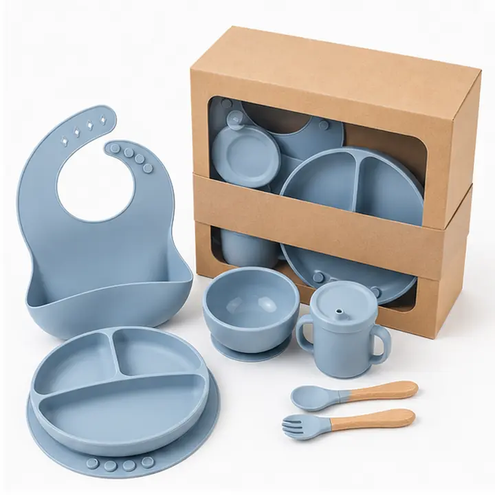 Custom Silicone Baby Feeding Set OEM packaging presentation for OEM ODM customization