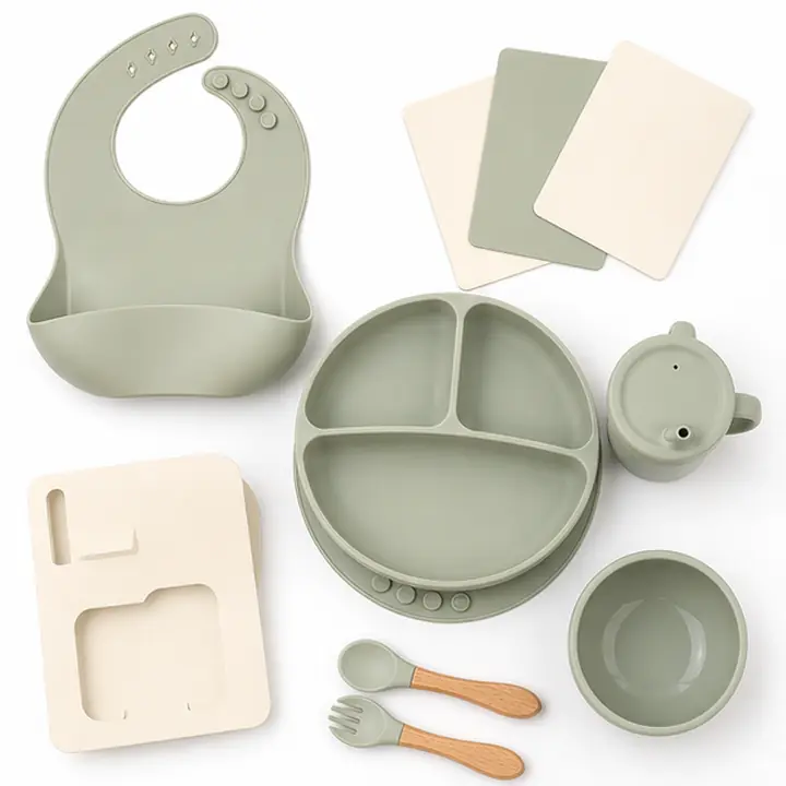 Custom Silicone Baby Feeding Set private label color options for OEM ODM customization