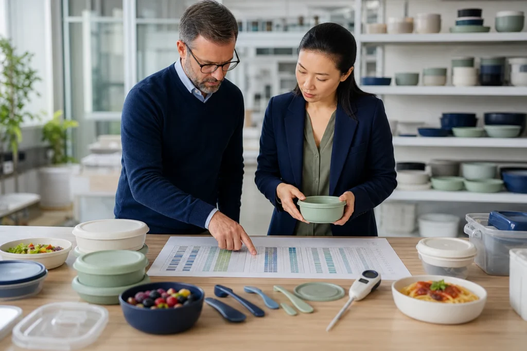 Procurement and quality teams define food contact conditions of use for custom tableware with temperature time food type and reuse records