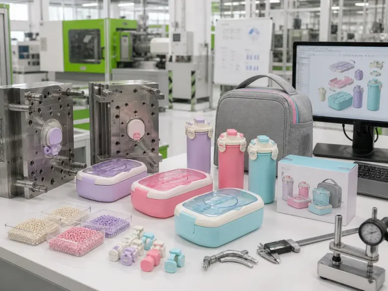 Kids Lunch Box Set with Bag & Bottle custom mold tooling CAD design and sample development