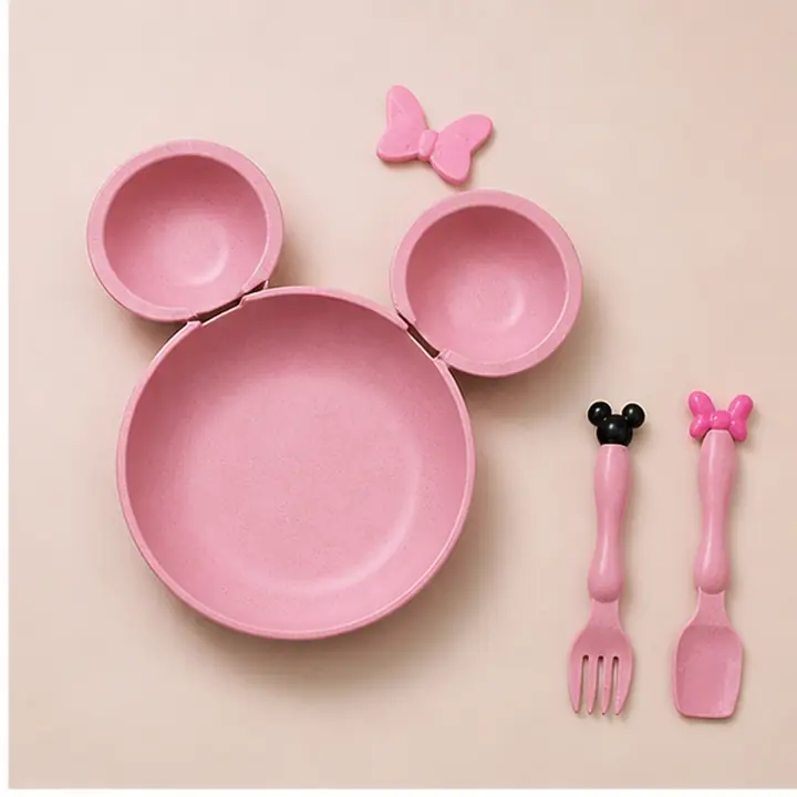 3-Piece Kids Wheat Straw Plate Set OEM packaging presentation for OEM ODM customization