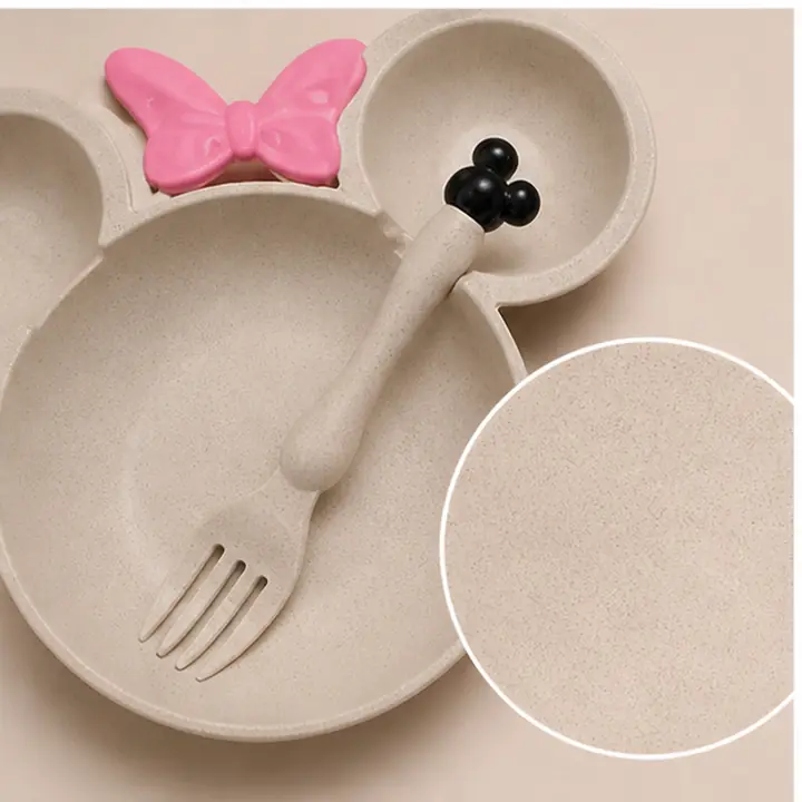 3-Piece Kids Wheat Straw Plate Set custom material and logo detail for OEM ODM customization