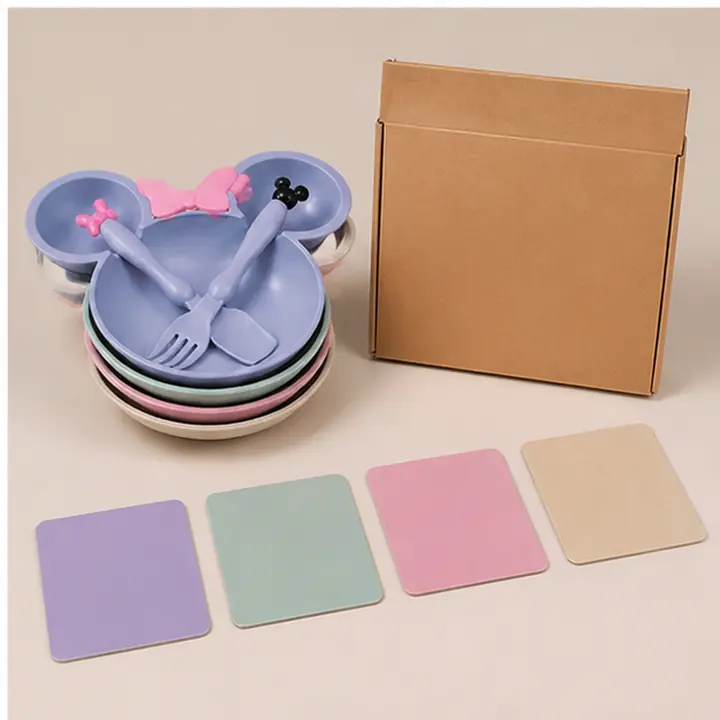 3-Piece Kids Wheat Straw Plate Set private label color options for OEM ODM customization