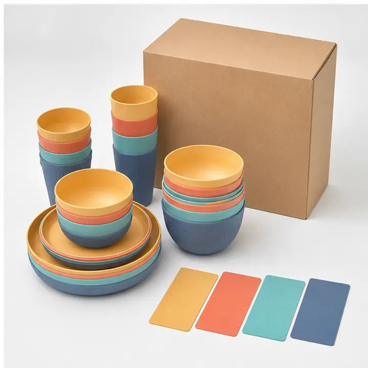 Lightweight Wheat Straw Camping Set private label color options for OEM ODM customization