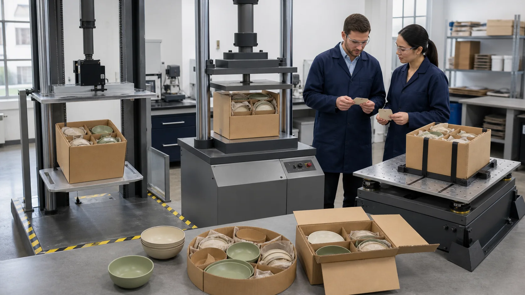 Packaging drop compression vibration tests compared with tableware cartons and controlled test equipment