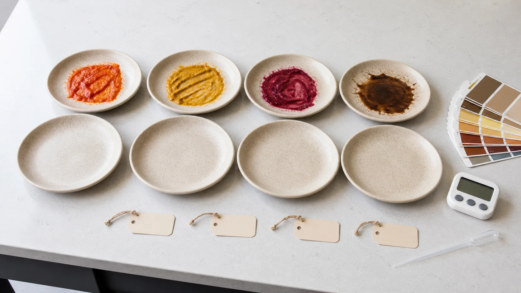 Controlled comparison of tomato curry beet and coffee staining on wheat straw composite tableware