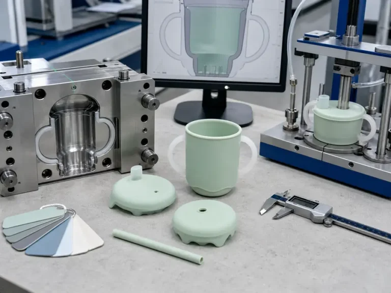 Printed Twin-Handle Silicone Cup custom mold tooling CAD design and sample development