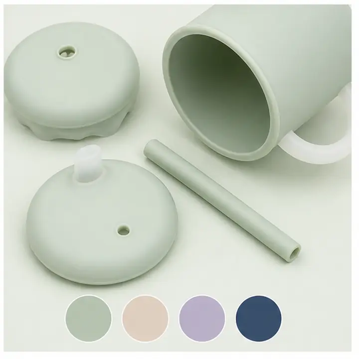 Printed Twin-Handle Silicone Cup private label color options for OEM ODM customization