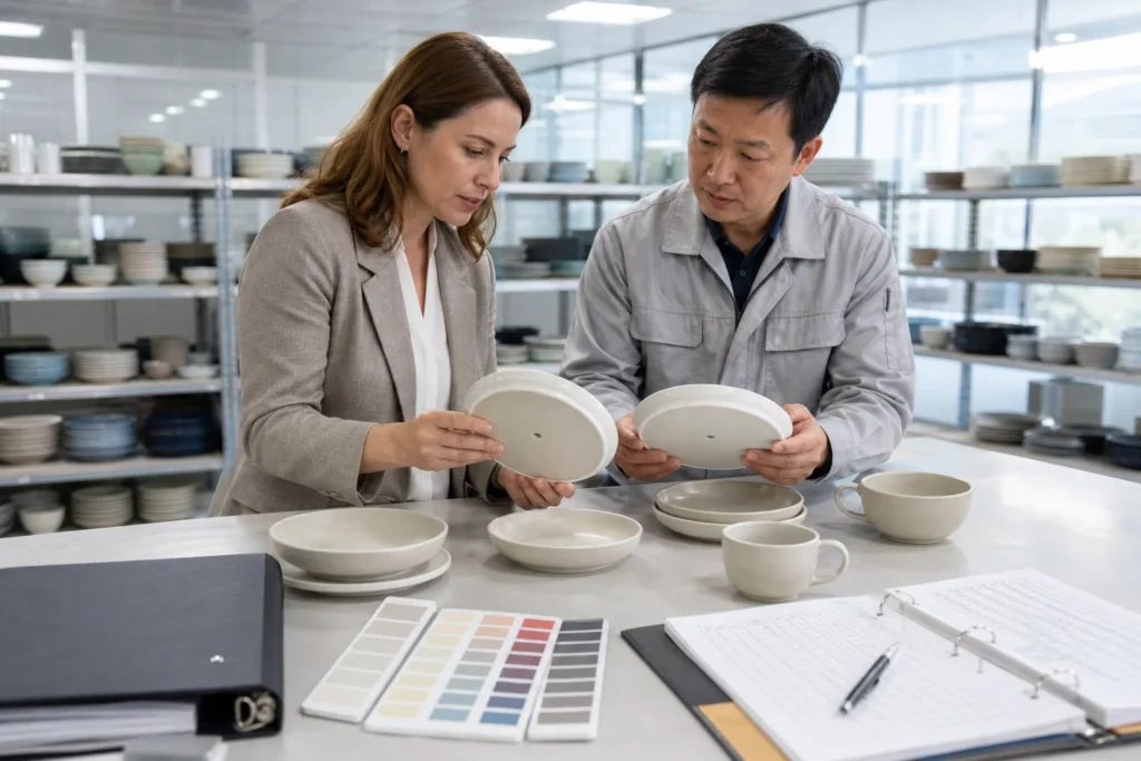 Naike Group repeat order quality review with approved tableware samples specifications and production records