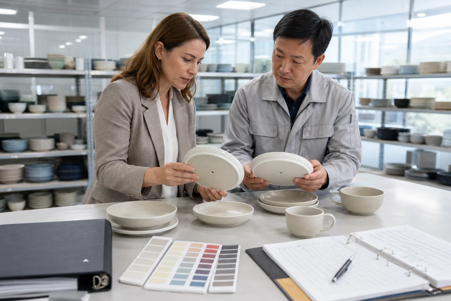 Naike Group repeat order quality review with approved tableware samples specifications and production records