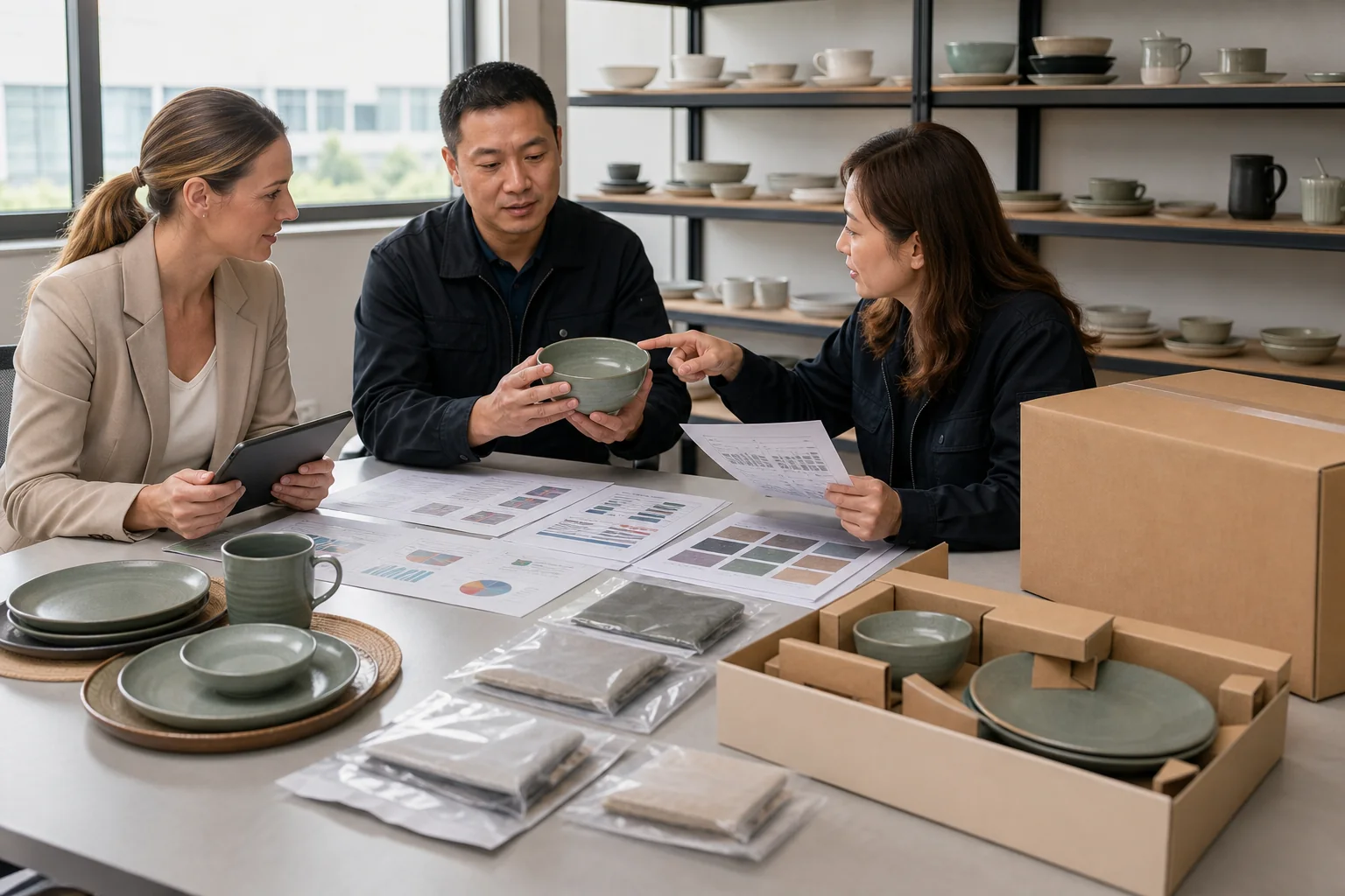 Buyer and factory quality team review inspection results retained samples and shipment release evidence