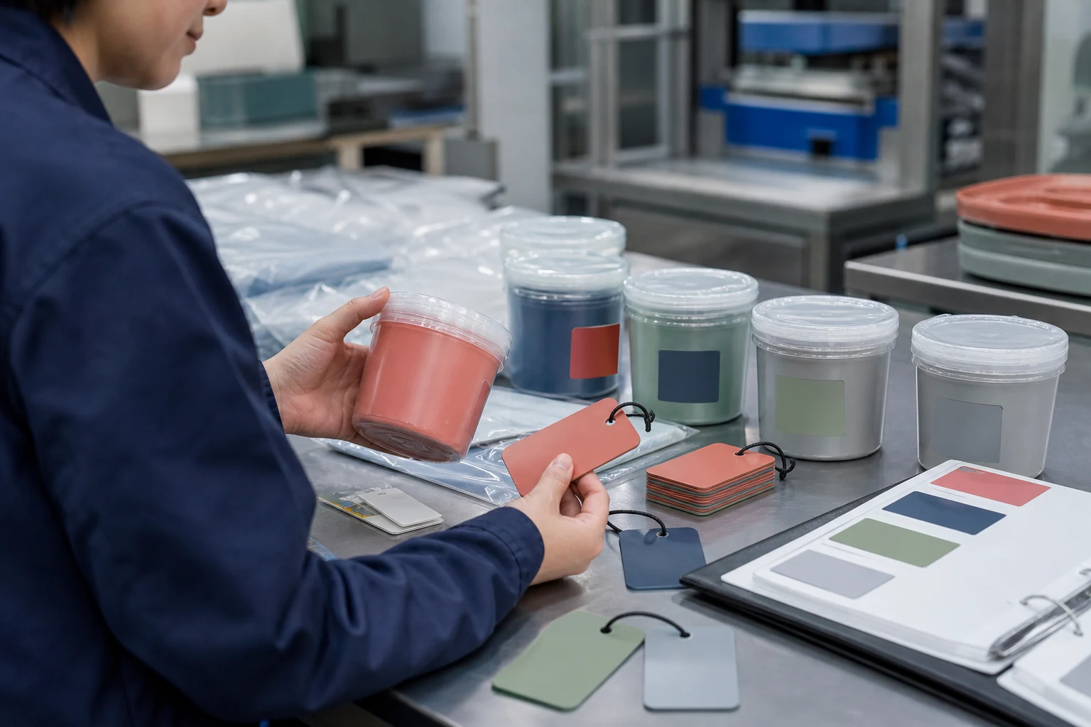 Quality specialist checks silicone polymer catalyst pigment additive grade supplier lot and controlled formulation records