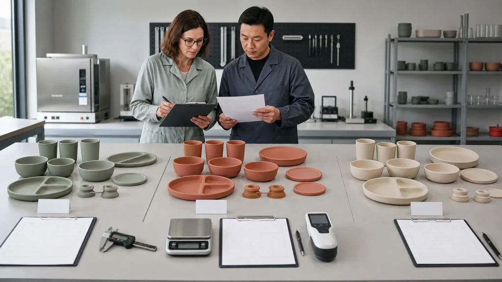 Silicone tableware durability test evidence review with coded products cycle records and post-use measurements
