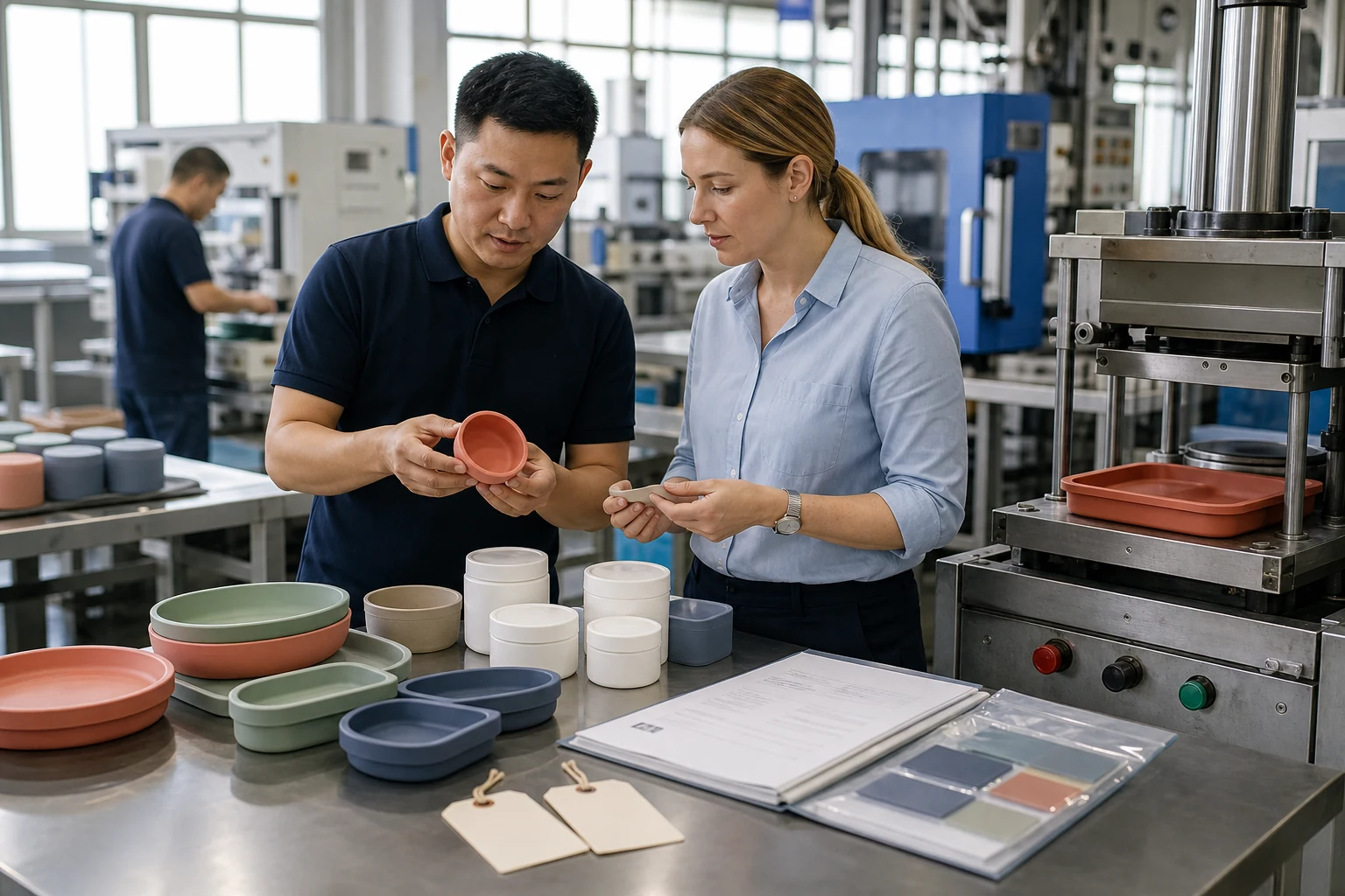 Buyer and factory quality team verify FDA silicone food contact status using formulation supplier authorization and intended-use records