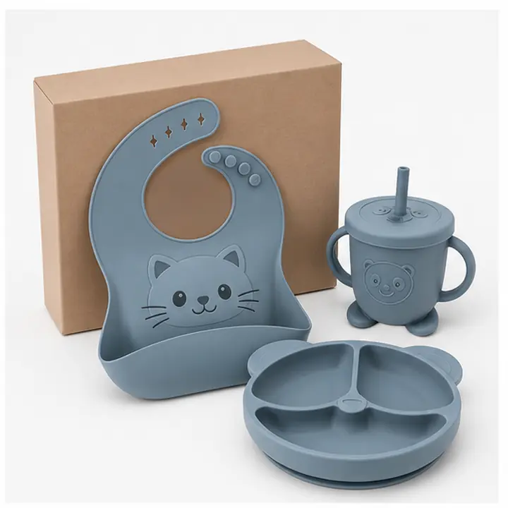 Silicone Kids Tableware & Cutlery Set OEM packaging presentation for OEM ODM customization