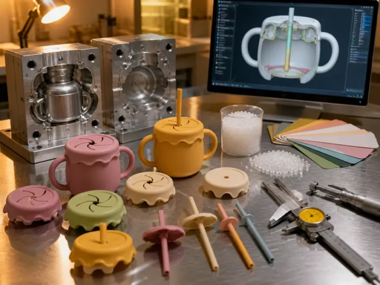Silicone Snack Cup with Straw custom mold tooling CAD design and sample development
