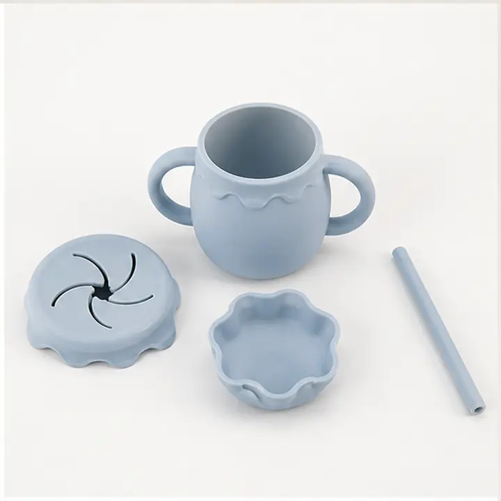 Silicone Snack Cup with Straw OEM packaging presentation for OEM ODM customization