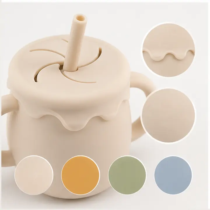 Silicone Snack Cup with Straw custom material and logo detail for OEM ODM customization