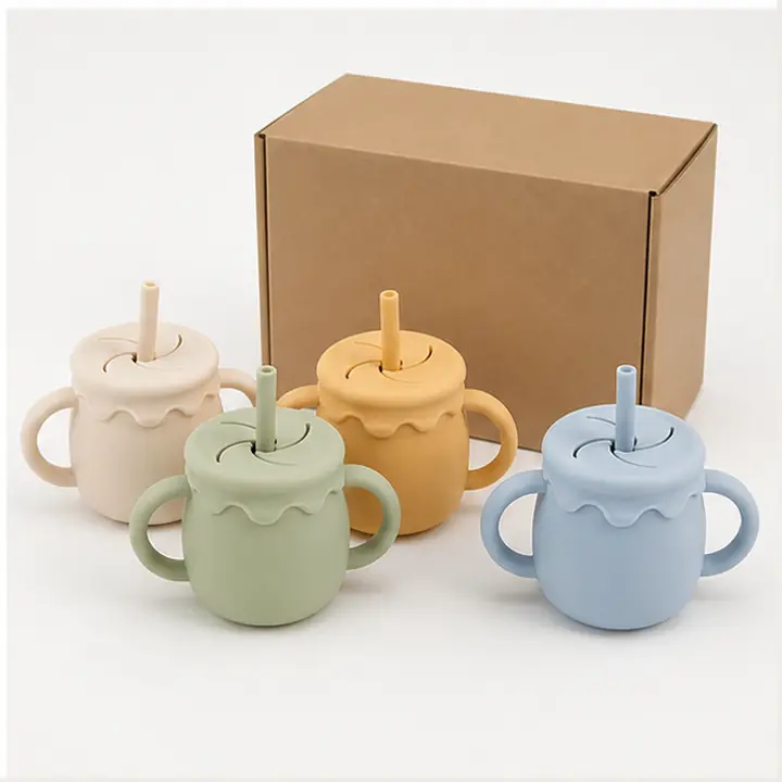 Silicone Snack Cup with Straw private label color options for OEM ODM customization