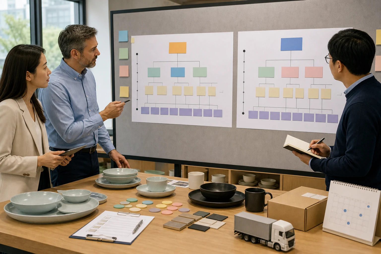 Procurement team compares tableware launch timing tooling ownership unit economics and product differentiation