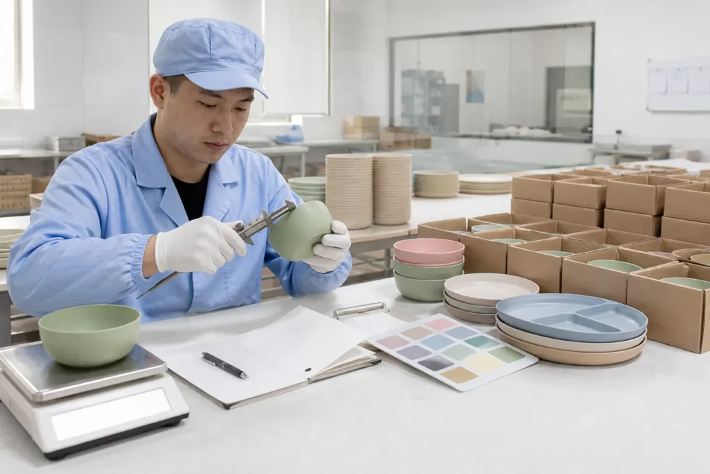 Pre-shipment quality inspection for custom silicone and wheat straw tableware