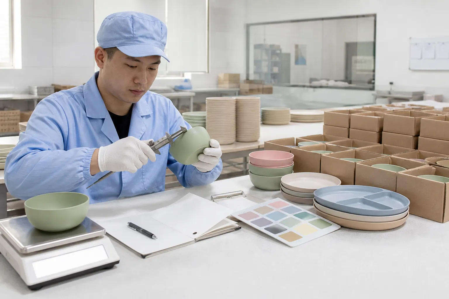 Pre-shipment quality inspection for custom silicone and wheat straw tableware