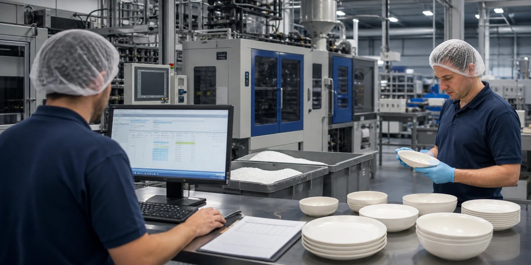 Production team links material lots tooling process and tableware batch records