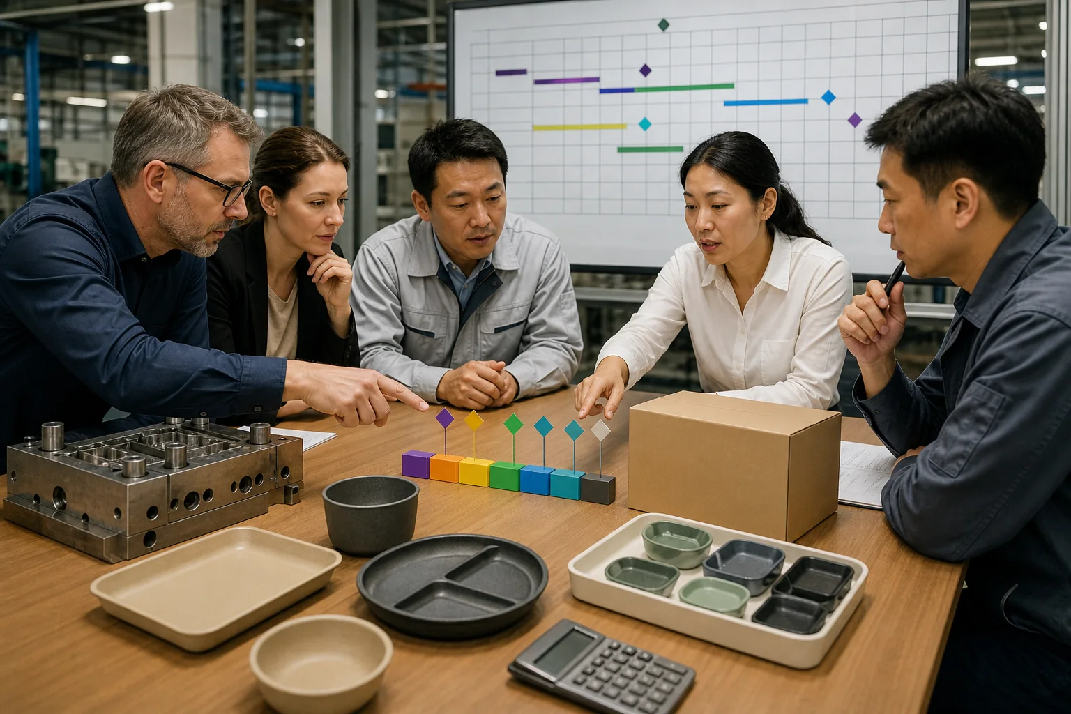 Procurement quality and factory teams align reusable tableware tests with sample tooling production and shipment gates