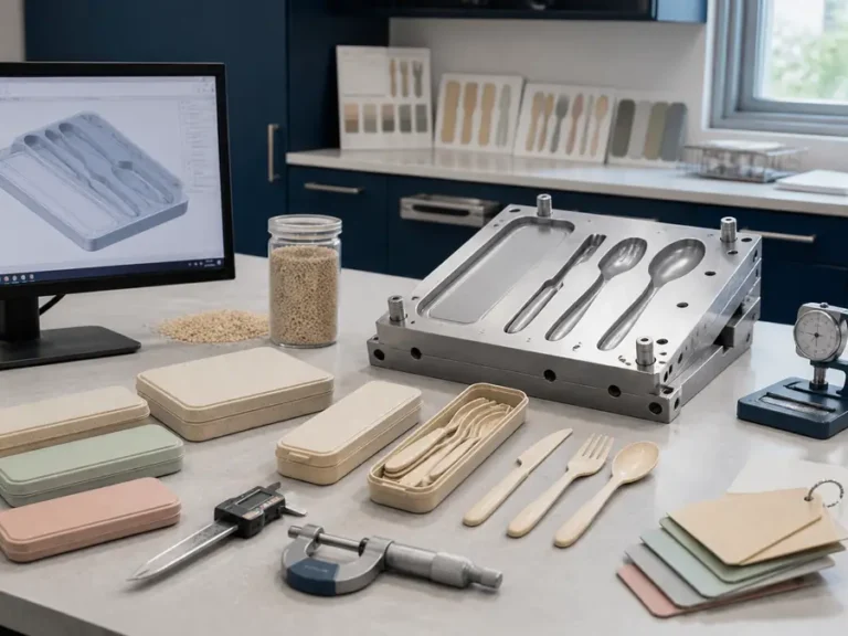 Wheat Straw Travel Cutlery Set custom mold tooling CAD design and sample development